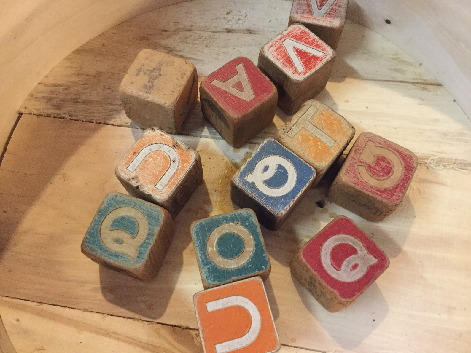 Set of 12 Primitive Wooden Blocks With Letters and Animals Etsy