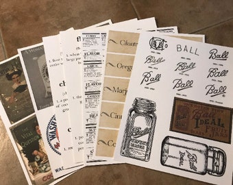 7 Sheets of Vintage Style Graphics:  Cookbooks, Ball,Spices