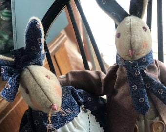 Bella and Benson, Prim Plush Rabbits, Sweet Pair,