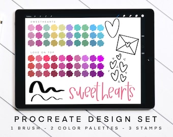 Valentine's Day Procreate Design Set | Procreate Brushes + Stamps | Lettering Brushes