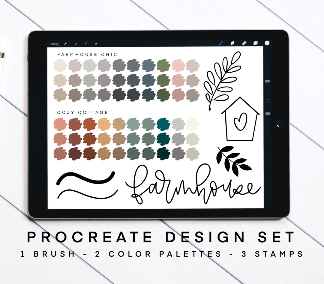 Farmhouse Procreate Design Set | Procreate Brushes + Stamps | Lettering ...
