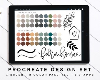 Farmhouse Procreate Design Set | Procreate Brushes + Stamps | Lettering Brushes