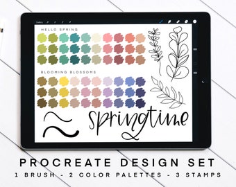 Spring Procreate Design Set | Procreate Brushes + Stamps | Lettering Brushes