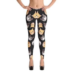 Cat Heads - Black Leggings in Capri, Leggings, & Yoga Pants (Sizes XS - XL)