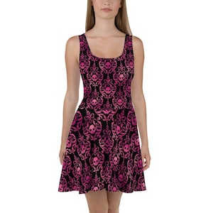Pink and Black Gothic Skulls Skater Dress XS - 3XL
