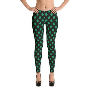 Shamrock Leggings - Green and Black Leggings in Capri, Leggings, & Yoga Pants (Sizes XS - XL) Saint Patrick&#39;s Day, St. Patty&#39;s Day
