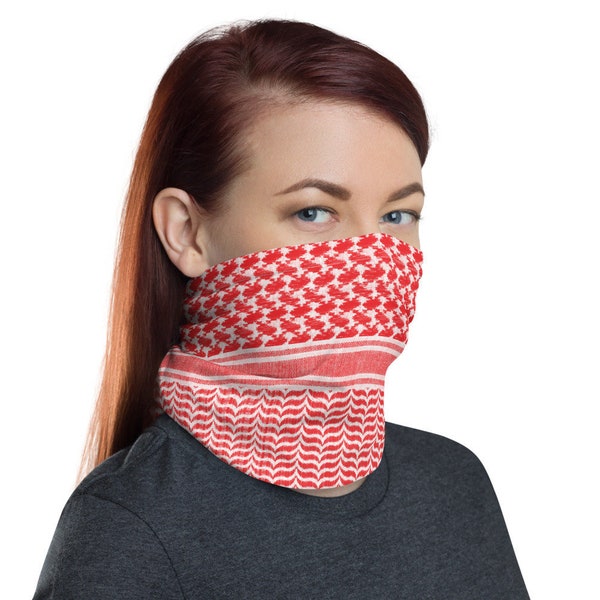 Keffiyeh Palestinian Washable Face Mask Neck Gaiter | Arab Scarf Pattern Shemagh Protester Red and White Free Palestine