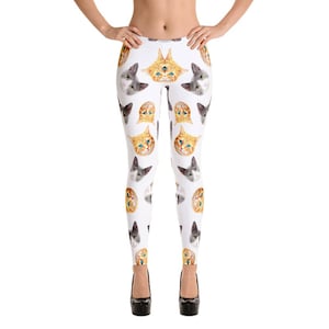 Cat Heads - White Leggings in Capri, Leggings, & Yoga Pants (Sizes XS - XL)