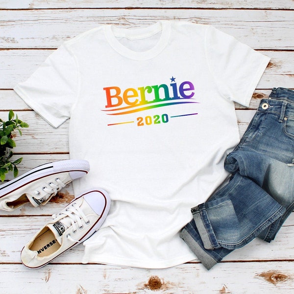 Bernie Sanders 2020 Gay Pride Rainbow Unisex Softstyle Short-Sleeve T-shirt S- 3XL Bernie Sanders for President