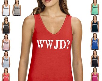 Jesus Shirt, WWJD? - What Would Jesus Do? - Ladies' Flowy V-Neck Tank, Jesus Saves, Bro.