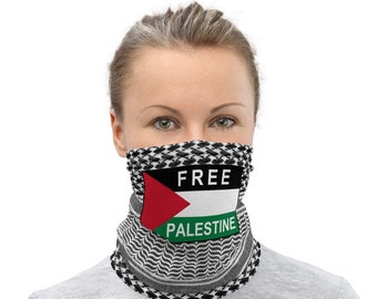 Free Palestine Flag Keffiyeh Palestinian Washable Face Mask Neck Gaiter | Arab Scarf Pattern Shemagh Protester Black and White