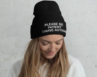 Por favor, sea paciente. Tengo gorro con puños de autismo/gorro de concienciación sobre el autismo, niños autistas, adultos autistas