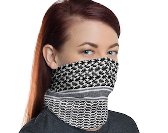 Keffiyeh Palestinian Washable Face Mask Neck Gaiter | Arab Scarf Pattern Shemagh Protester Black and White Free Palestine