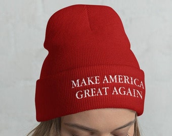 Make America Great Again Embroidered Cuffed Beanie Knit Hat / Donald Trump for President 2020, MAGA, Republican Conservative Patriot #MAGA