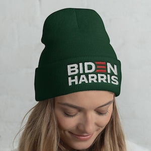 Biden Harris Embroidered Cuffed Beanie Knit Hat | Joe Biden for President Kamala Harris VP 2024
