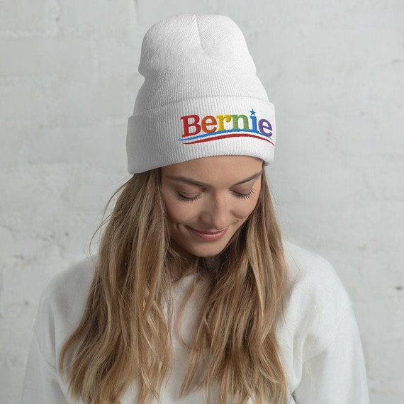 Bernie Gay Pride Rainbow Embroidered Cuffed Beanie Knit Hat 