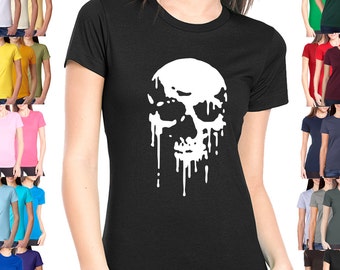Melting / Dripping Skull - Ladies' Boyfriend Tee - Sizes XS-3XL in 21 colors