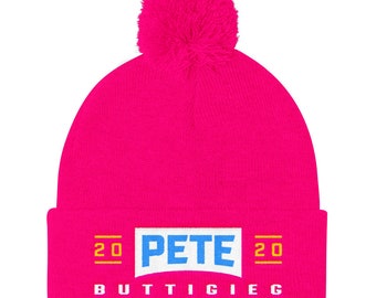 Pete Buttigieg 2020 Embroidered Pom Pom Knit Cap | Pete Buttigieg for President Hat