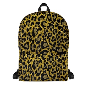 Leopard Gold Glitter Backpack | (This is a printed design. Not actual Glitter.)