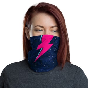 Hot Pink Lightning Bolt Washable Face Mask Neck Gaiter  | Rock N Roll Mask