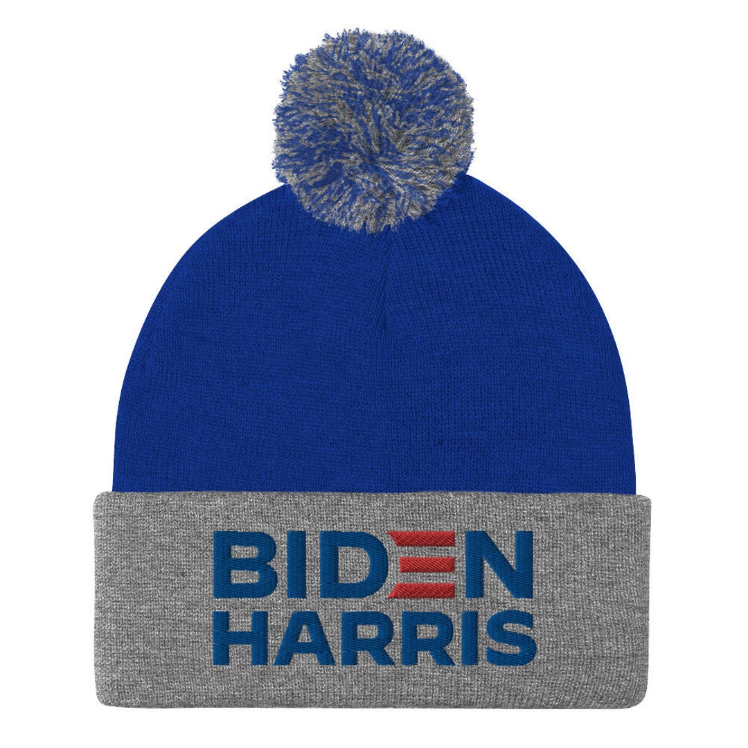 Biden Harris Embroidered Pom-pom Beanie Knit Hat | Joe Biden  display picture 1