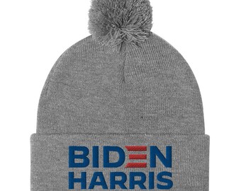 Biden Harris Embroidered Pom-pom Beanie Knit Hat | Joe Biden 