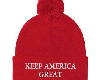Stickad mössa med broderad pompom och pompom | Donald Trump som president 2020, KAG-mössa, republikansk konservativ patriot #KAG #MAGA