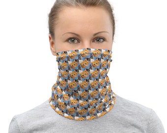 Cabezas de gato lavable máscara de cara cuello gaiter / naranja, gris y azul
