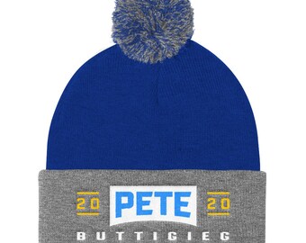 Pete Buttigieg 2020 Embroidered Pom Pom Knit Cap | Pete Buttigieg for President Hat