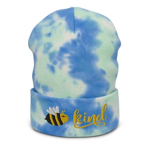 Bee Kind Embroidered Tie-dye Beanie Knit Hat | Be Kind