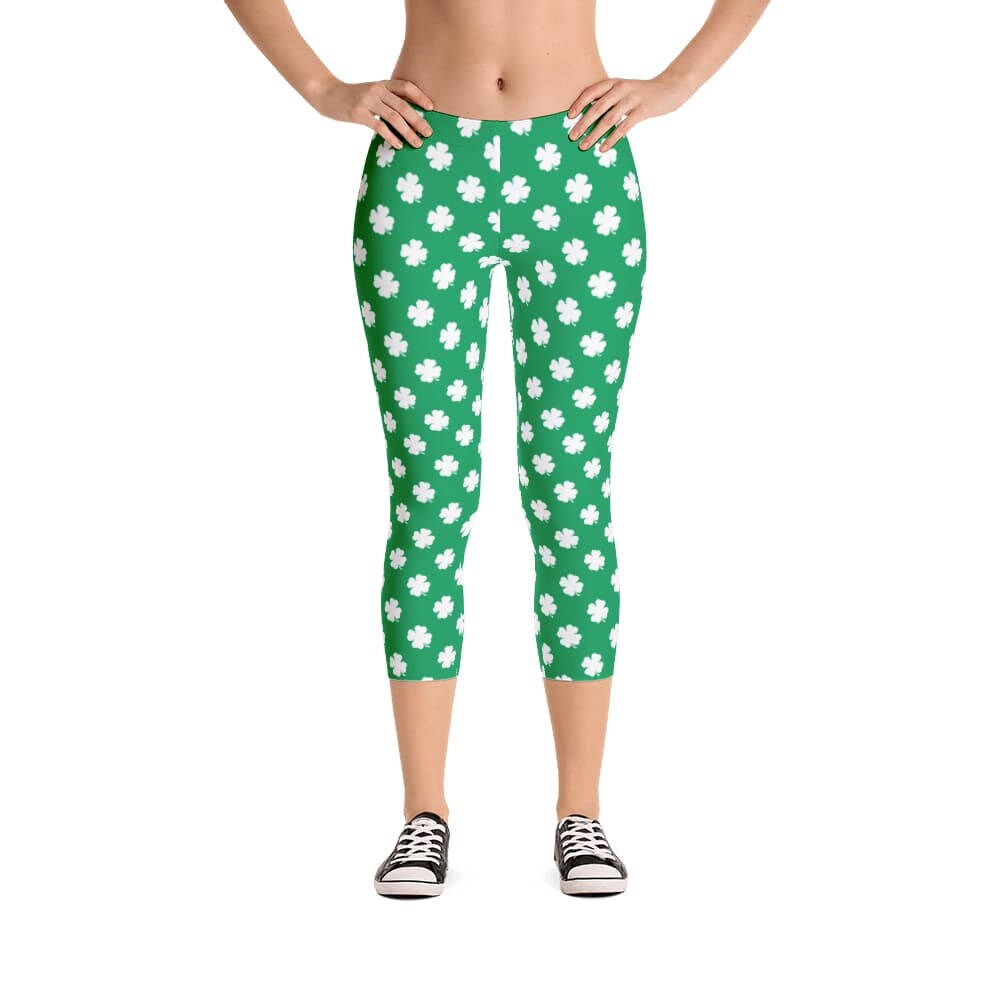 Shamrock Leggings White and Green Leggings in Capri - Etsy