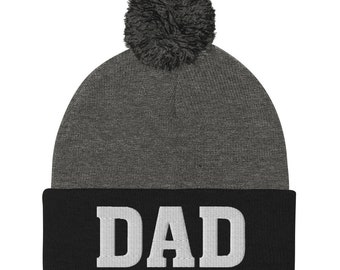 Dad Embroidered Hat Pom Pom Knit Cap | Father's Day New Dad Gift