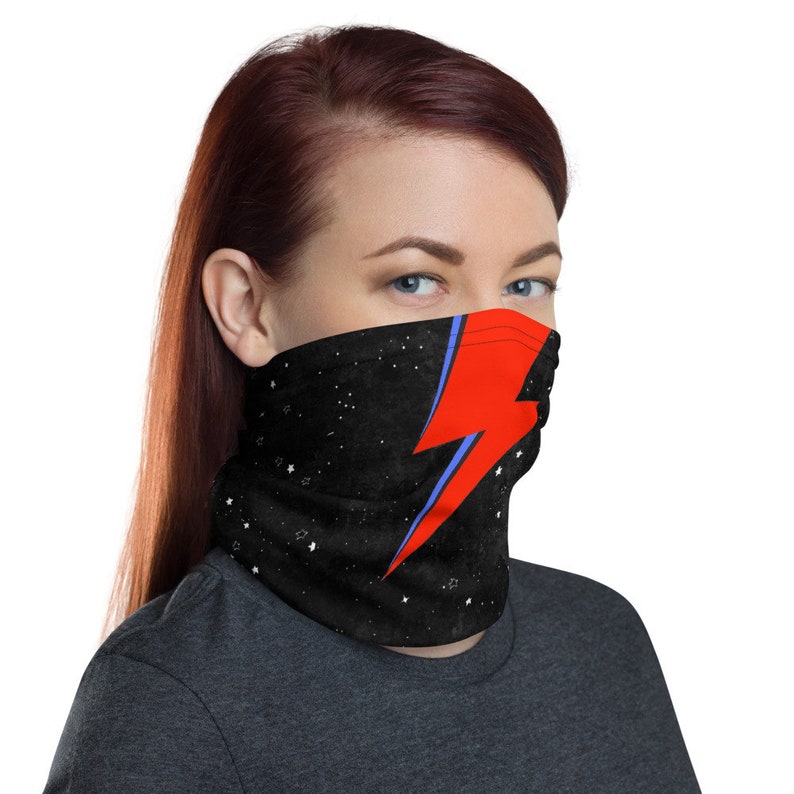 The Bowie Red Lightning Bolt Washable Face Mask Neck Gaiter Etsy