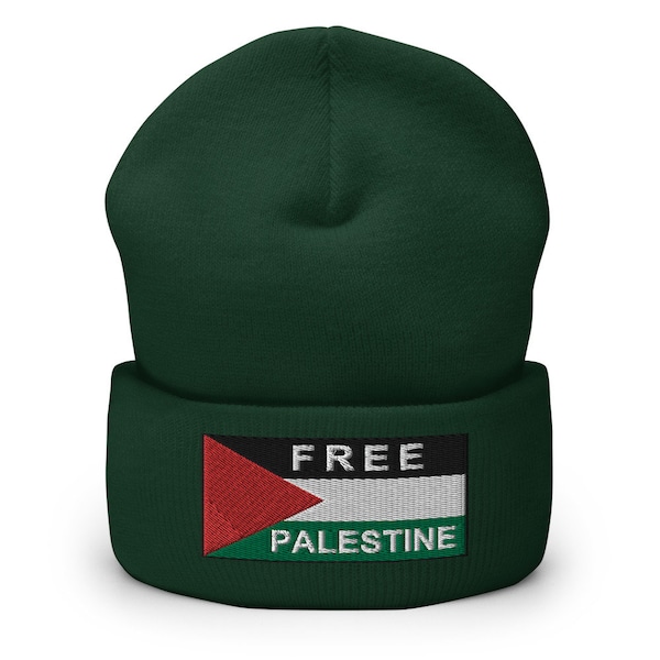 Free Palestine Flag Embroidered Cuffed Beanie Knit Hat | Palestinian Flag #FreePalestine