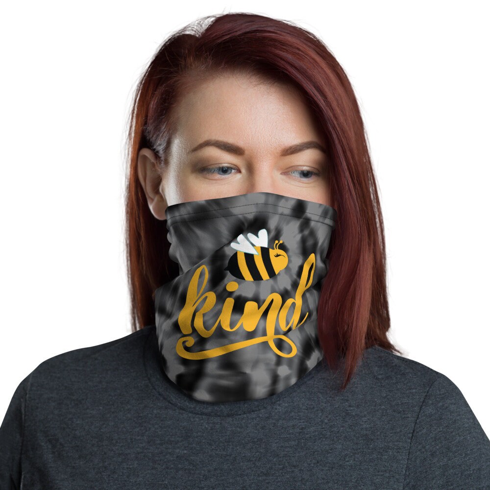 Bee Kind Grey Tie-dye Washable Face Mask Neck Gaiter | Be Kind