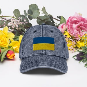 Flag of Ukraine Embroidered  Vintage Cotton Twill Cap