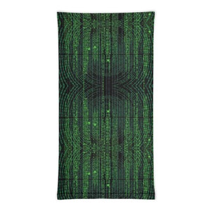 Peut inclure: Un masque facial noir et vert avec un motif r&eacute;p&eacute;t&eacute; de code vert sur fond noir.