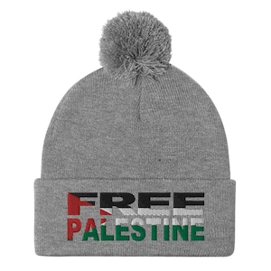 Free Palestine Embroidered Pom-Pom Beanie Knit Hat | Palestinian Flag #FreePalestine