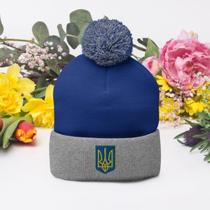 Ukraine Schild Pom-Pom Beanie Strickmütze