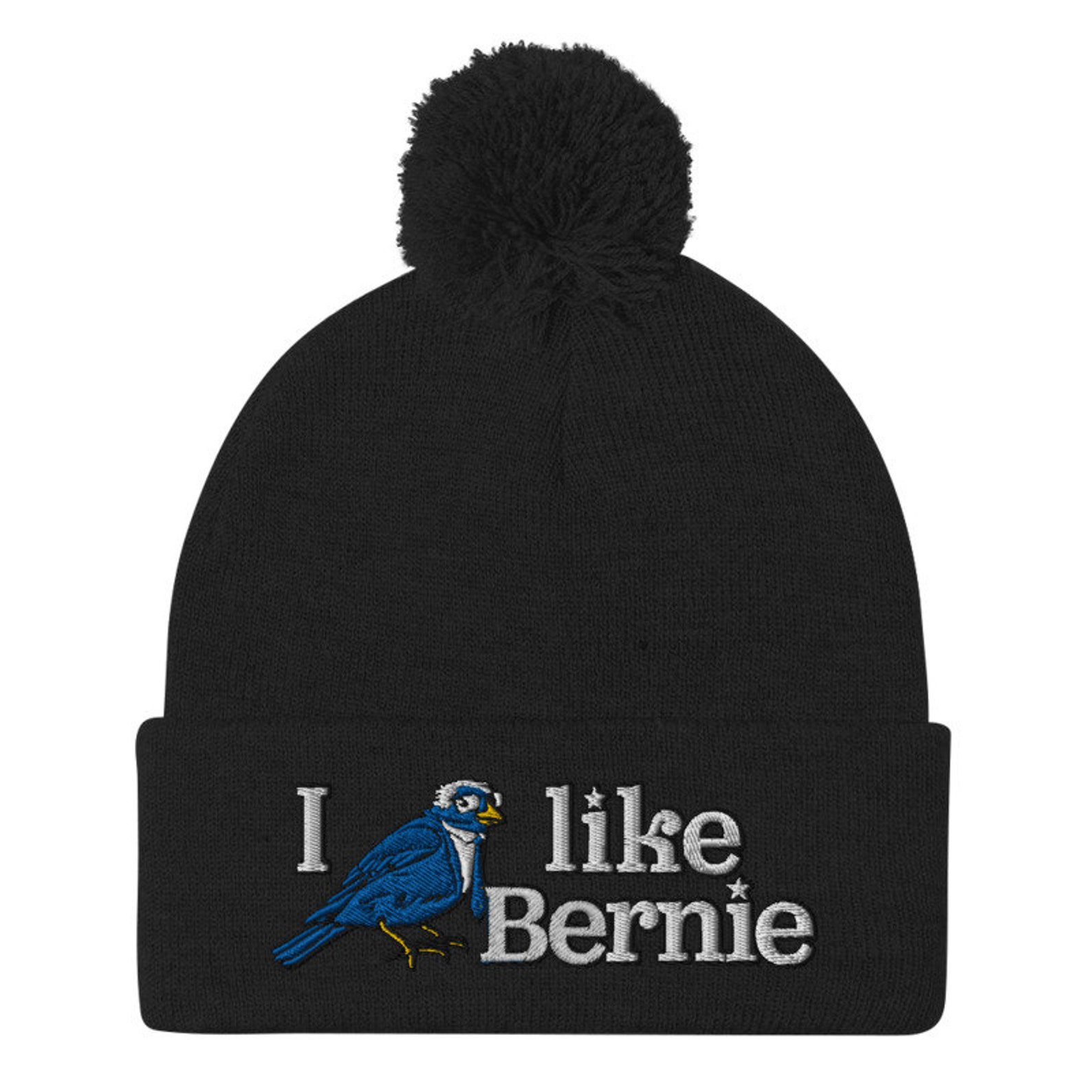 I Like Bernie Knit Hat Embroidered Pom-pom Beanie Bernie Birdie Sanders ...
