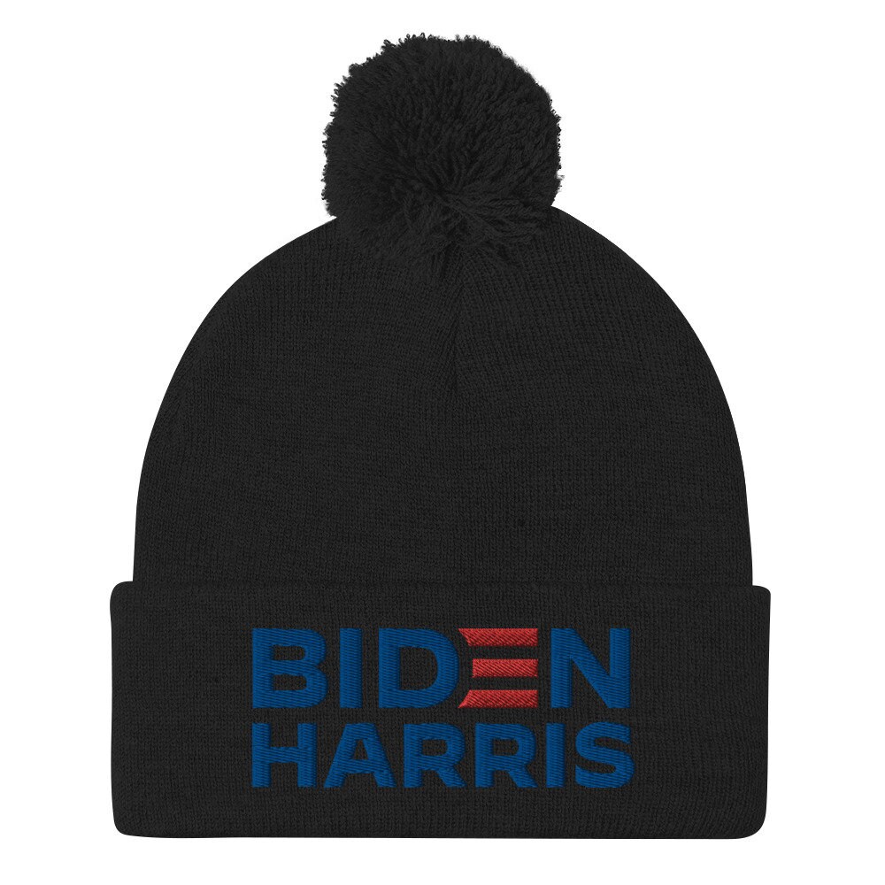 Biden Harris Embroidered Pom-pom Beanie Knit Hat | Joe Biden  display picture 3