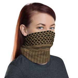 Keffiyeh Palestinian Washable Face Mask Neck Gaiter | Arab Scarf Pattern Shemagh Protester Black and Brown Free Palestine