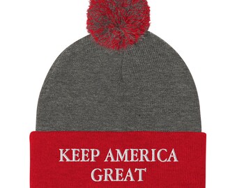 Stickad mössa med broderad pompom och pompom | Donald Trump som president 2020, KAG-mössa, republikansk konservativ patriot #KAG #MAGA