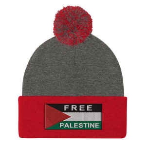 Free Palestine Flag Embroidered Pom-Pom Beanie Knit Hat | Palestinian Flag #FreePalestine
