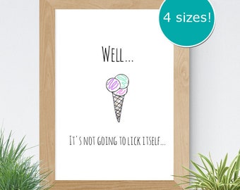 Ice Cream Cone Digital Download Minimal, Cute, Funny, Doodle, Instant Download Wall Art ou carte A4, A5, US Letter, 8x10