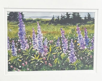 Vintage Art Print, Denise Corneau’s “Lupines of Nova Scotia”, Framed Floral Art
