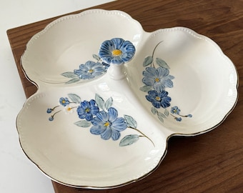 Vintage Floral Serving Platter, Blue and White Tray, Vanity Storage