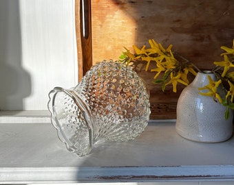 Vintage hobnail glass lamp shade, hurricane shade, clear glass