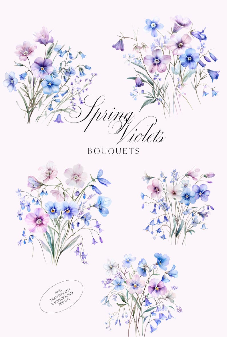 Watercolor Flowers Clipart - Spring Violets - Purple Floral Clipart Png ...