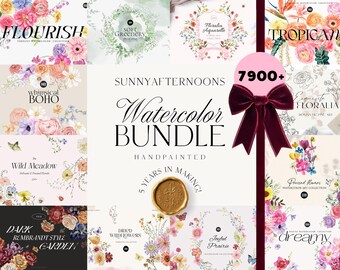Watercolor Flowers Bundle from SunnyAfternoons over 7900 files, Floral Clipart Bundle, Handpainted Watercolor Clipart Bundle